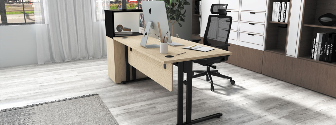 Bureau Yama PL taupe et chêne avec pieds alu epoxy à 19.99€ @ Cdiscount