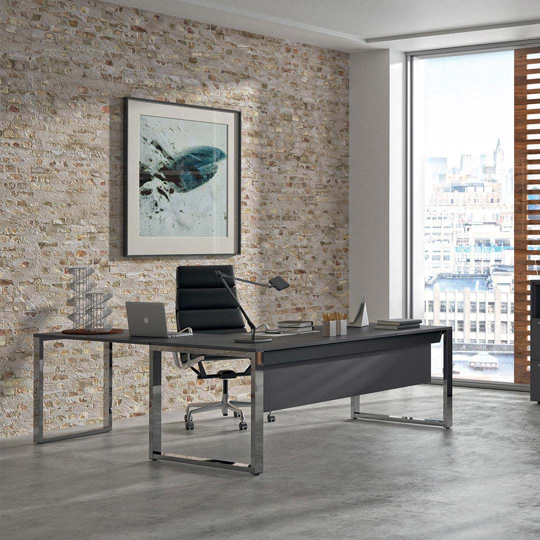 Bureau De Direction Design Italien Pied Chrome Et Plateau Brillant Dans Divers Coloris Ou Verre A Prix Abordable Burostock