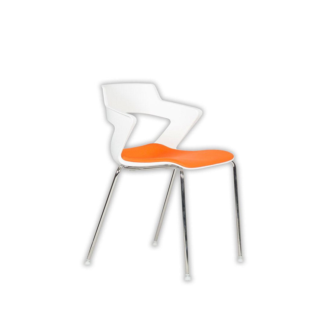 Chaise visiteur LEYA 4 pieds coloris blanc assise orange