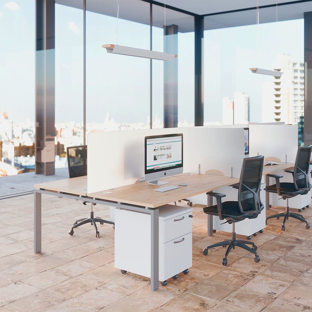 Bureau droit individuel blanc 140 x 60 cm, piétement métal - Arch