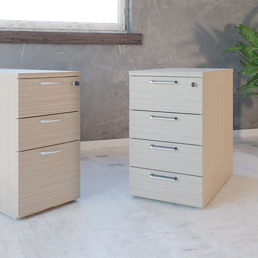 Caisson hauteur bureau bois Wist Gris 2T+1DS