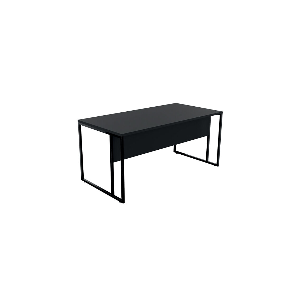 Bureau de direction style industriel SAVANNAH piétement noir plateau soft touch noir