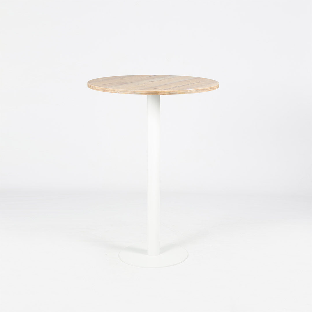 Table haute mange debout DETENTE piétement blanc plateau finition Timber