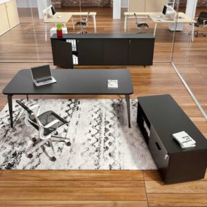 Bureau HOPM 100x50cm, plateau 19mm blanc, chant noir, pieds acier