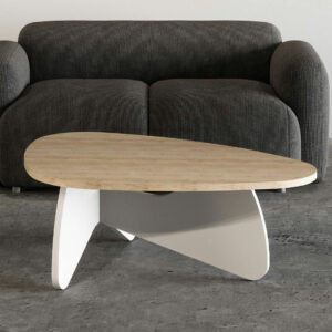 Table basse design Galet chêne nebraska pieds blanc