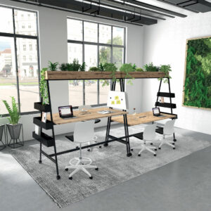 table réunion mobile Ohio timber pieds noir bacs rangement