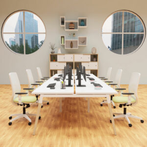 Bureau Bench 6 personnes ERIKA plateau blanc