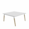 Table de réunion carrée 6 Personnes ERIKA finition blanc piétement époxy blanc / bois