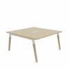 Table de réunion carrée 6 Personnes ERIKA finition bois piétement époxy blanc / bois avec Double Top Access