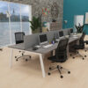 Bureau Bench 6 personnes Paris pieds trapèze piétement blanc plateau cèdre