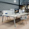 Bureau Bench 4 personnes Paris pieds trapèze piétement alu plateau finition blanc