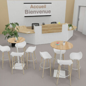 Table haute ronde TABO plateau hêtre avec piétement blanc - Burostock.fr