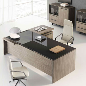 Bureau de direction sur crédence plateau verre LANA
