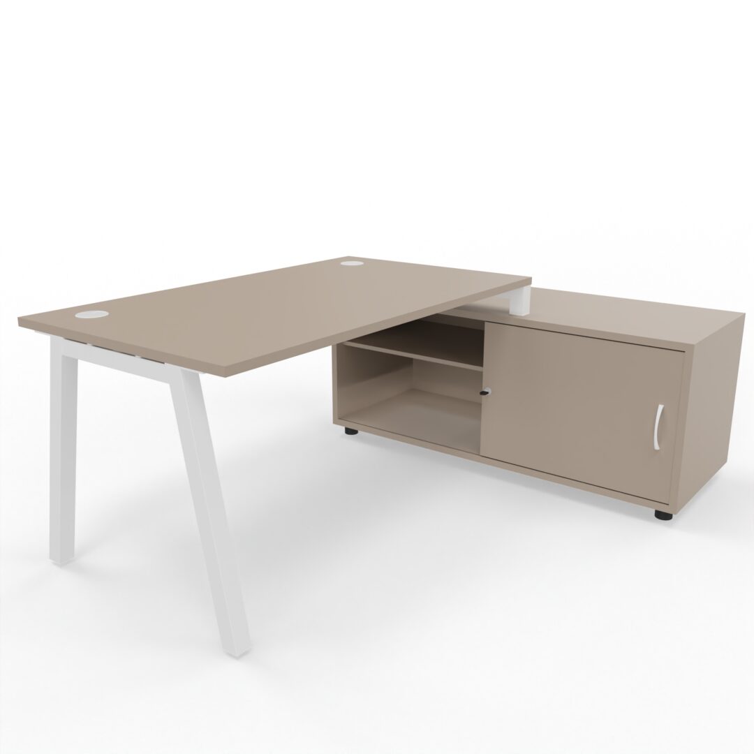 Bureau PARIS avec bbox blanc pieds aluminium