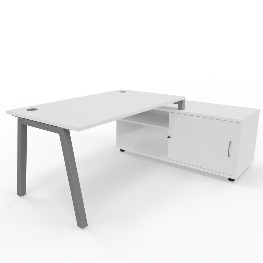 Bureau PARIS avec bbox blanc pieds aluminium