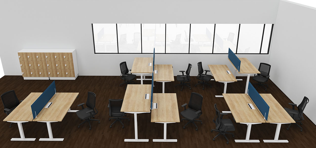 Aménagement open space en vue 3D